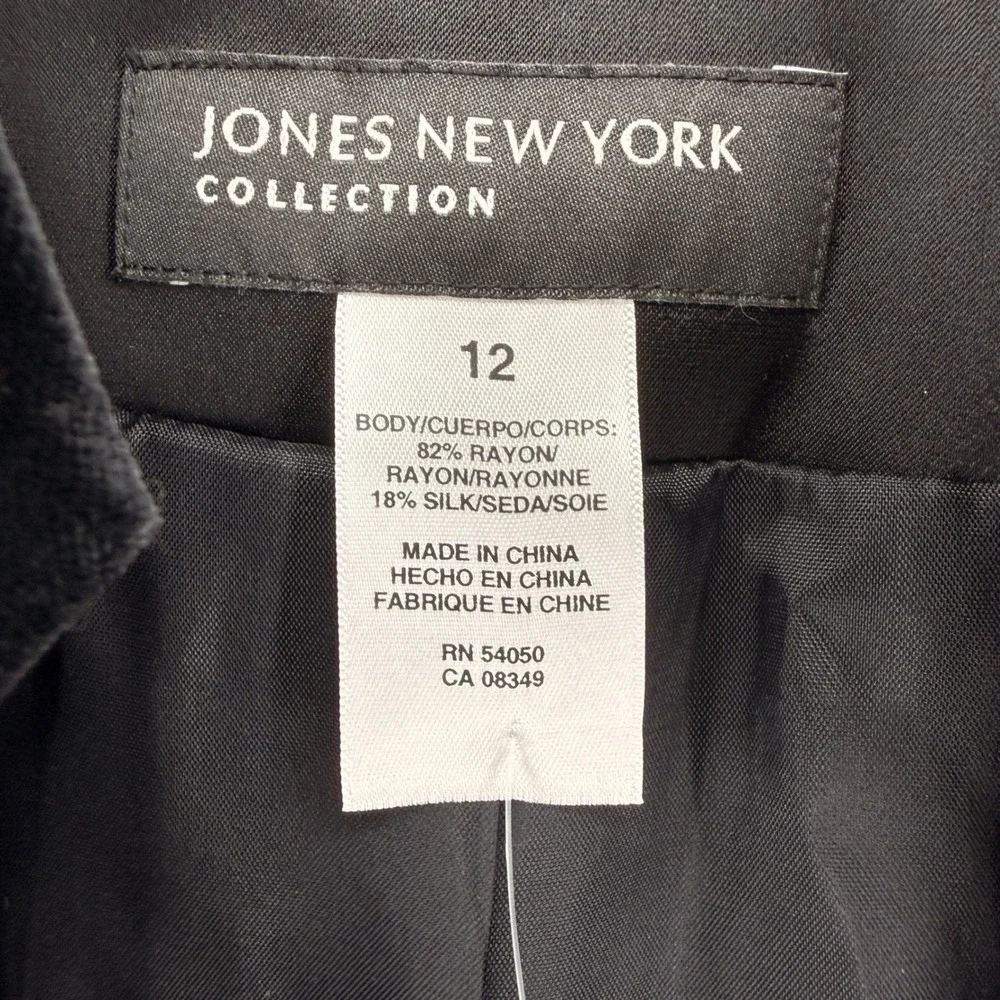 NEW Jones New York Tuxedo Park Blazer Womens 12 Jacket Black Velvet Lace Collar